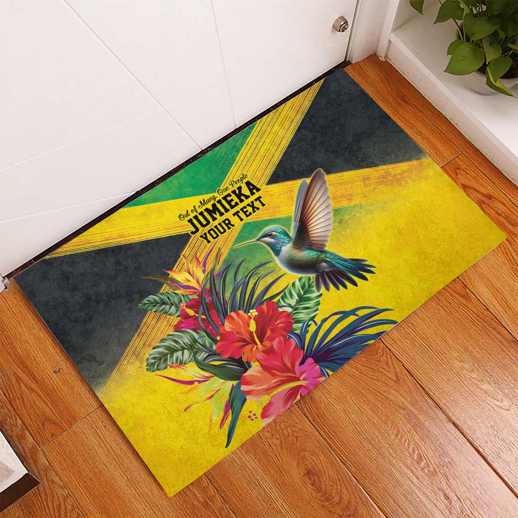 Personalized Jamaica Hummingbird Rubber Doormat Tropical Flowers Grunge Flag - Wonder Print Shop