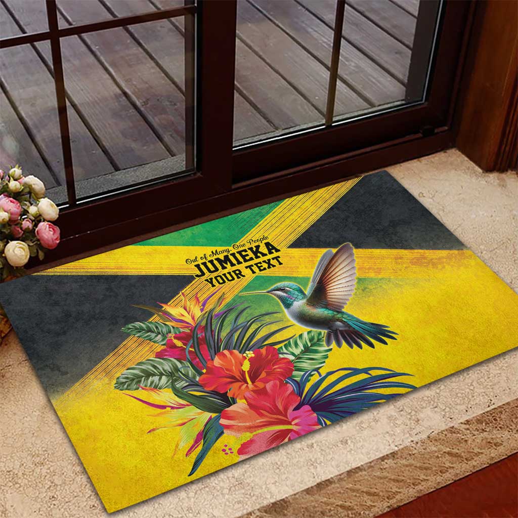 Personalized Jamaica Hummingbird Rubber Doormat Tropical Flowers Grunge Flag - Wonder Print Shop