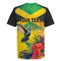 Personalized Jamaica Hummingbird Rugby Jersey Tropical Flowers Grunge Flag - Wonder Print Shop