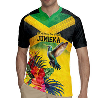 Personalized Jamaica Hummingbird Rugby Jersey Tropical Flowers Grunge Flag - Wonder Print Shop