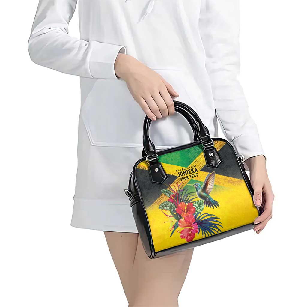 Personalized Jamaica Hummingbird Shoulder Handbag Tropical Flowers Grunge Flag - Wonder Print Shop