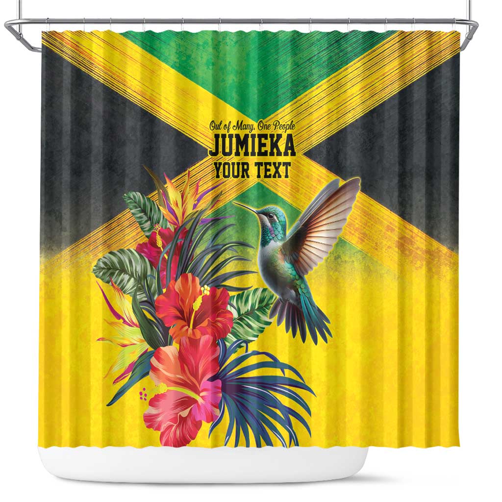 Personalized Jamaica Hummingbird Shower Curtain Tropical Flowers Grunge Flag - Wonder Print Shop