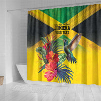 Personalized Jamaica Hummingbird Shower Curtain Tropical Flowers Grunge Flag - Wonder Print Shop