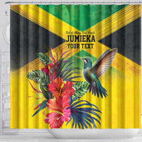 Personalized Jamaica Hummingbird Shower Curtain Tropical Flowers Grunge Flag - Wonder Print Shop