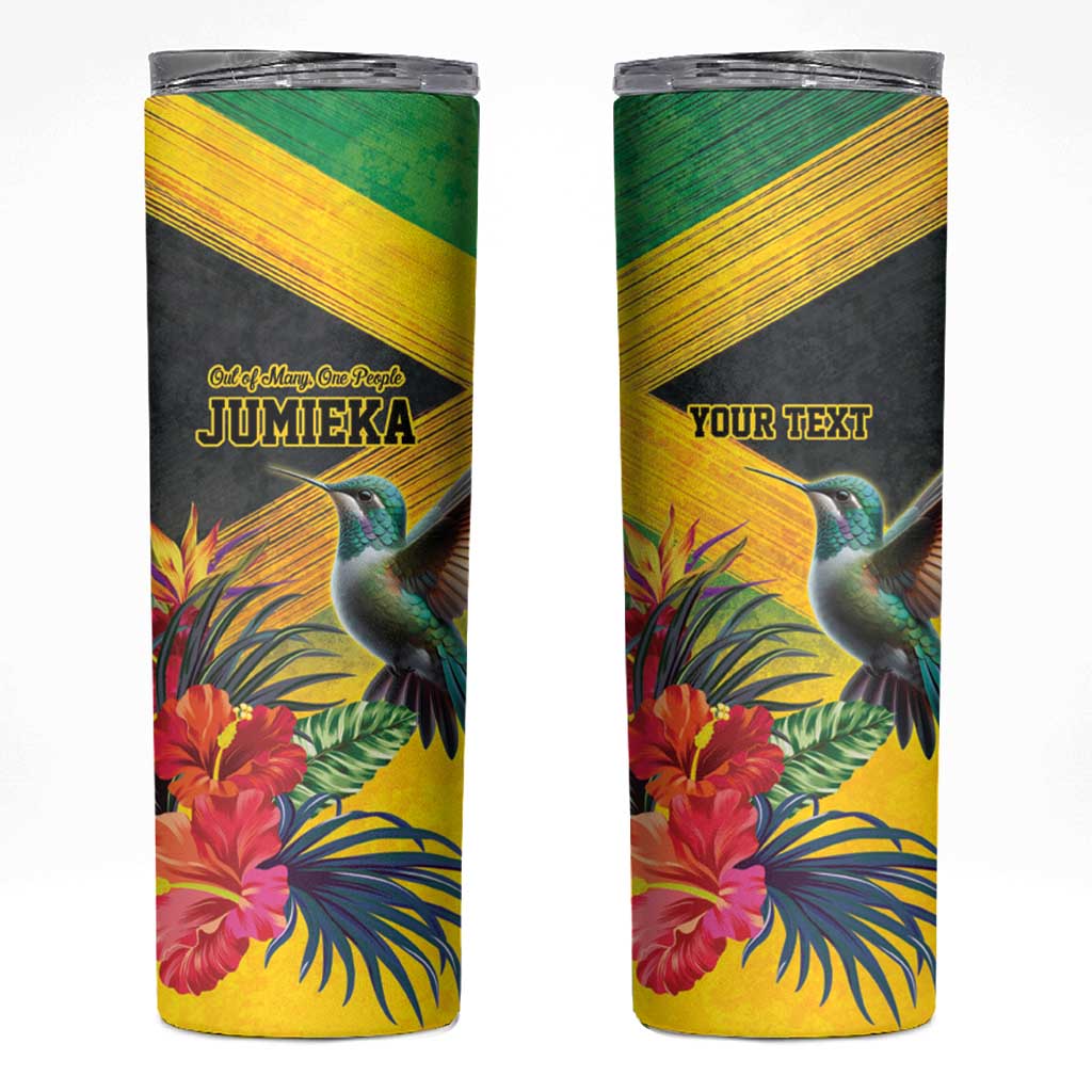 Personalized Jamaica Hummingbird Skinny Tumbler Tropical Flowers Grunge Flag - Wonder Print Shop