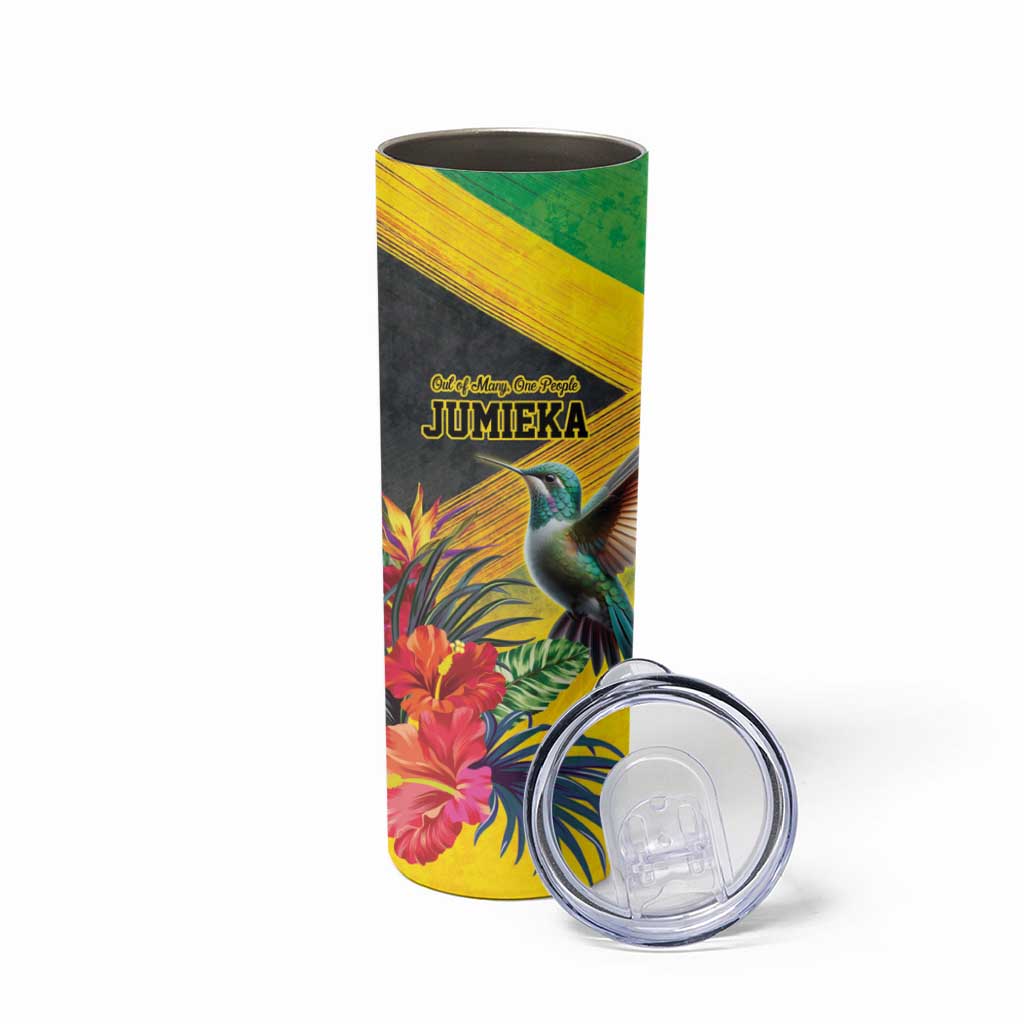 Personalized Jamaica Hummingbird Skinny Tumbler Tropical Flowers Grunge Flag - Wonder Print Shop