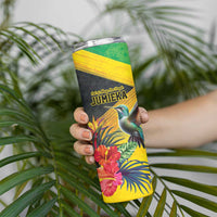 Personalized Jamaica Hummingbird Skinny Tumbler Tropical Flowers Grunge Flag - Wonder Print Shop