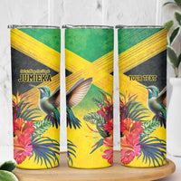 Personalized Jamaica Hummingbird Skinny Tumbler Tropical Flowers Grunge Flag - Wonder Print Shop