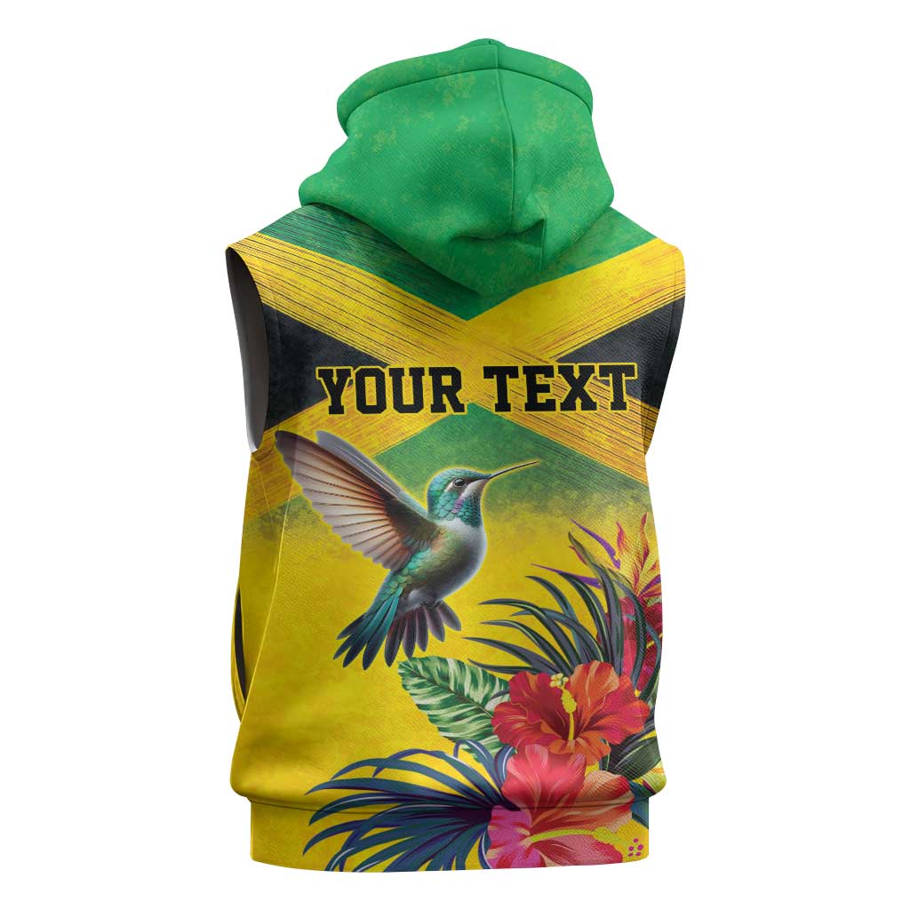 Personalized Jamaica Hummingbird Sleeveless Hoodie Tropical Flowers Grunge Flag - Wonder Print Shop
