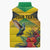 Personalized Jamaica Hummingbird Sleeveless Puffer Jacket Tropical Flowers Grunge Flag - Wonder Print Shop