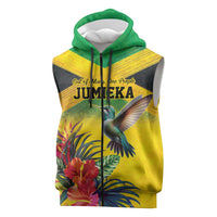 Personalized Jamaica Hummingbird Sleeveless Zip Hoodie Tropical Flowers Grunge Flag - Wonder Print Shop