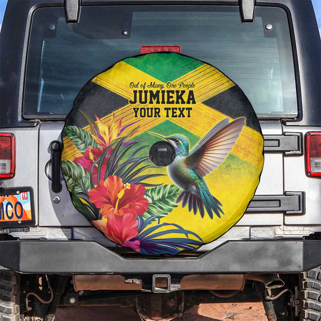 Personalized Jamaica Hummingbird Spare Tire Cover Tropical Flowers Grunge Flag - Wonder Print Shop