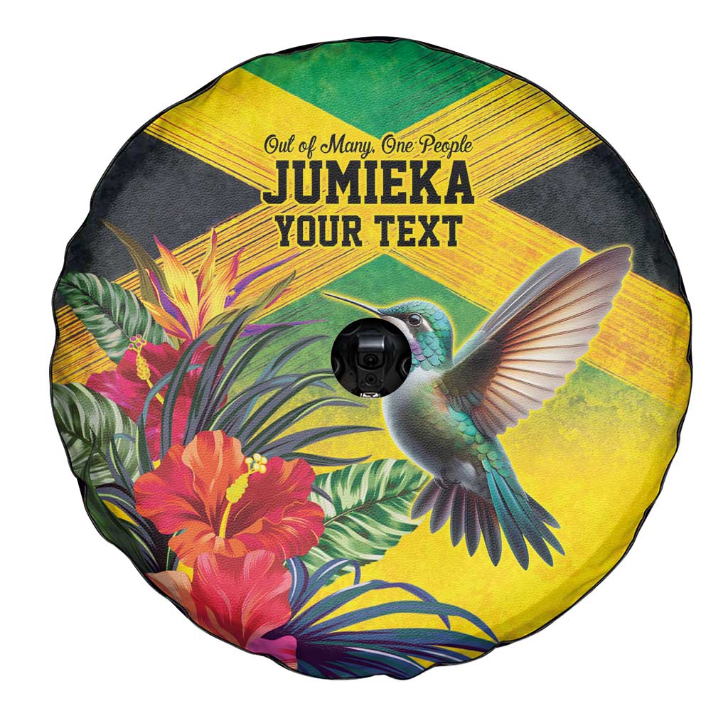 Personalized Jamaica Hummingbird Spare Tire Cover Tropical Flowers Grunge Flag - Wonder Print Shop