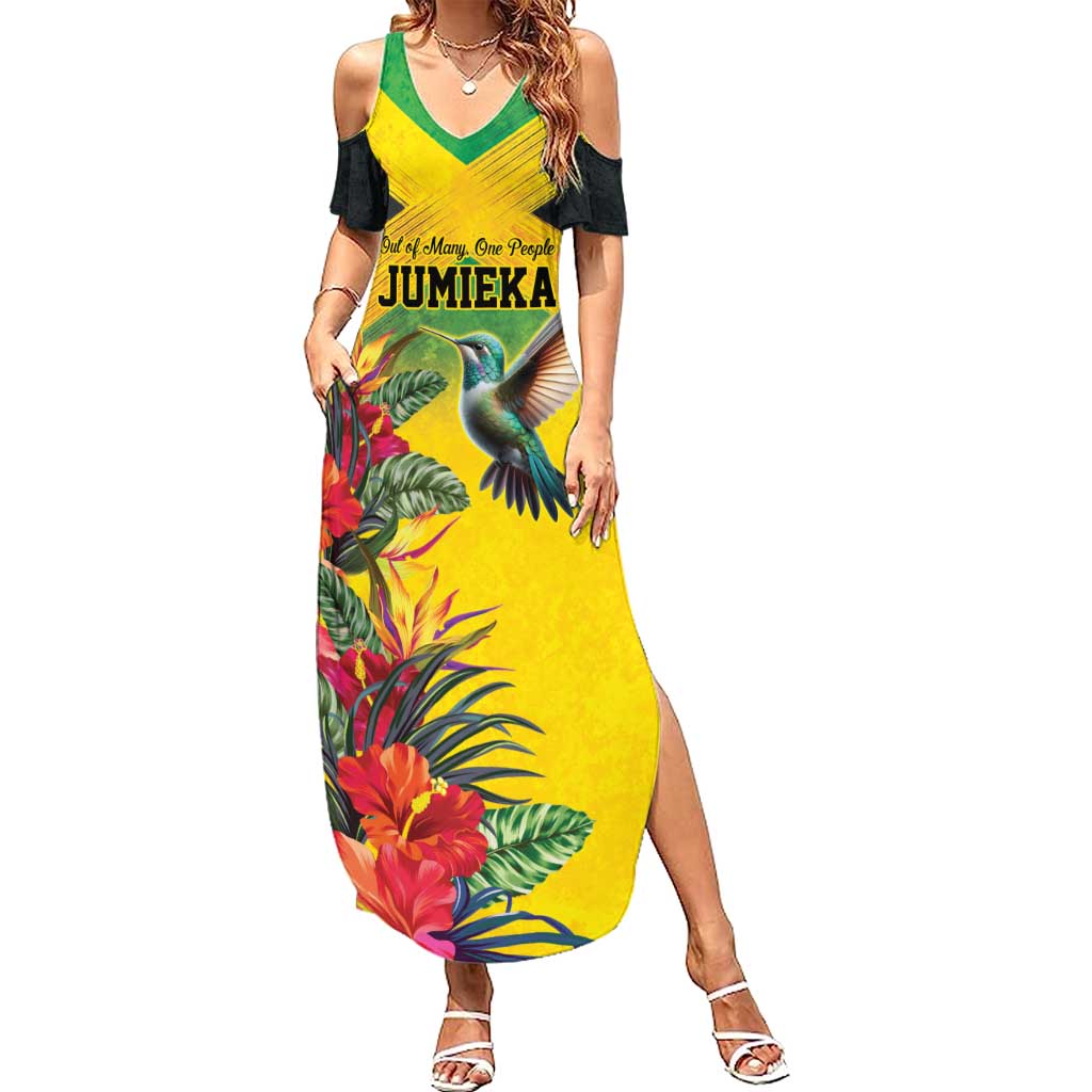 Personalized Jamaica Hummingbird Summer Maxi Dress Tropical Flowers Grunge Flag - Wonder Print Shop