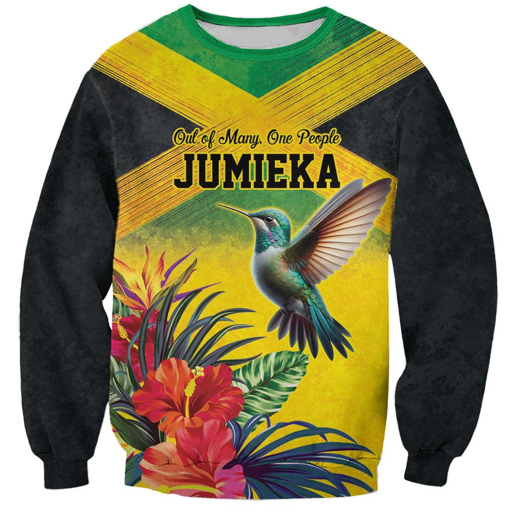 Personalized Jamaica Hummingbird Sweatshirt Tropical Flowers Grunge Flag - Wonder Print Shop