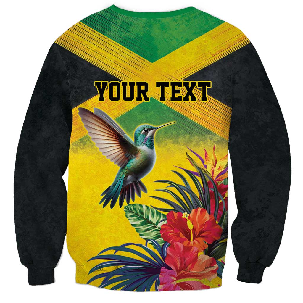 Personalized Jamaica Hummingbird Sweatshirt Tropical Flowers Grunge Flag - Wonder Print Shop