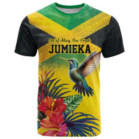 Personalized Jamaica Hummingbird T Shirt Tropical Flowers Grunge Flag - Wonder Print Shop