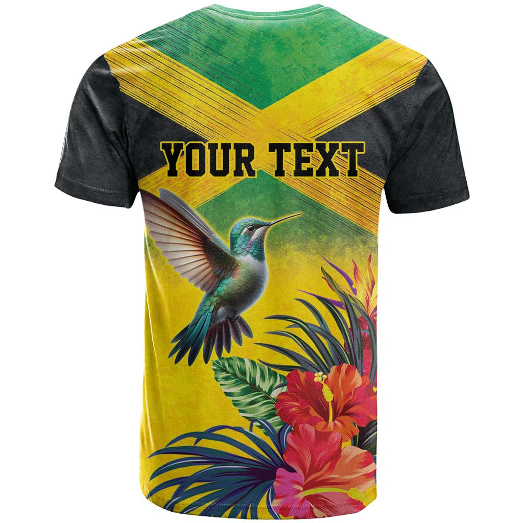 Personalized Jamaica Hummingbird T Shirt Tropical Flowers Grunge Flag - Wonder Print Shop