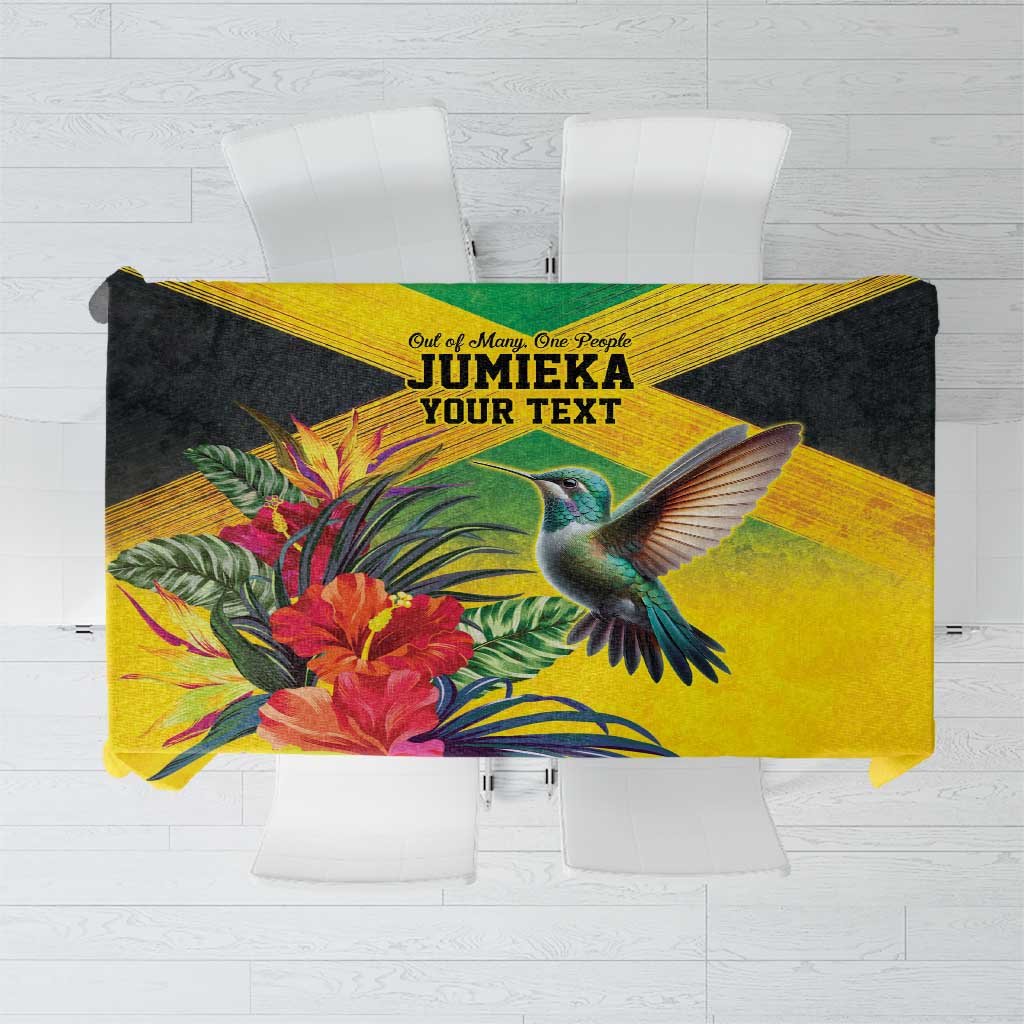 Personalized Jamaica Hummingbird Tablecloth Tropical Flowers Grunge Flag - Wonder Print Shop