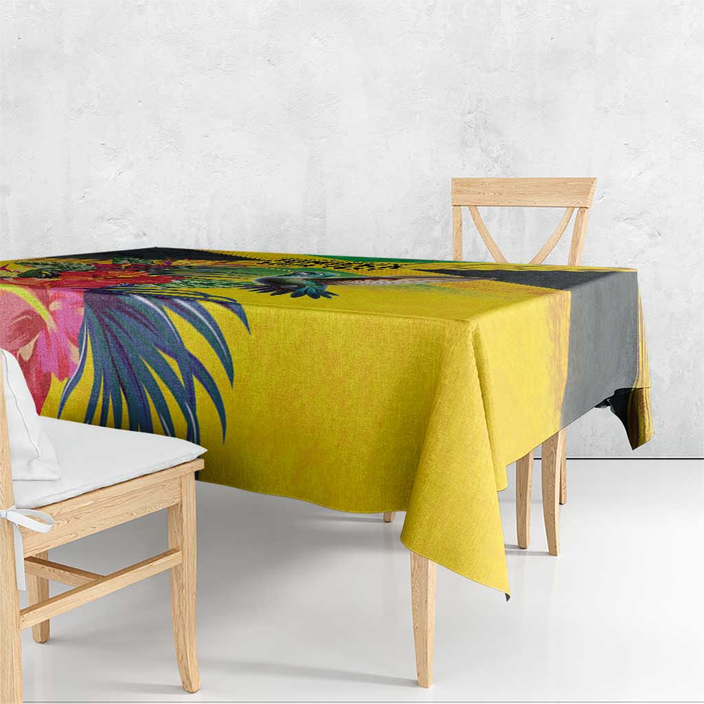 Personalized Jamaica Hummingbird Tablecloth Tropical Flowers Grunge Flag - Wonder Print Shop