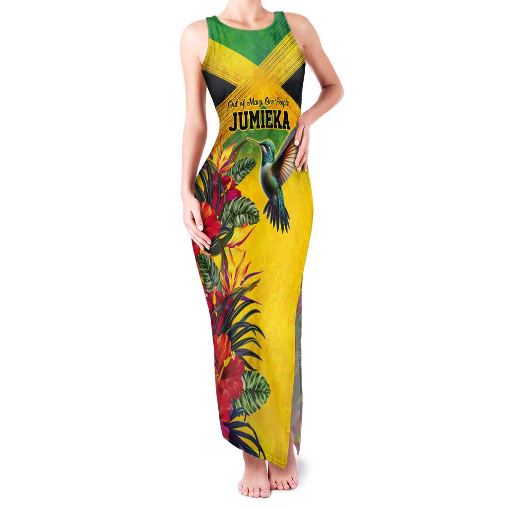 Personalized Jamaica Hummingbird Tank Maxi Dress Tropical Flowers Grunge Flag - Wonder Print Shop