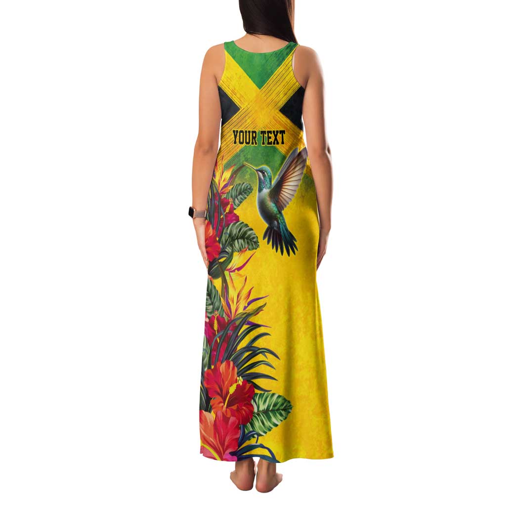 Personalized Jamaica Hummingbird Tank Maxi Dress Tropical Flowers Grunge Flag - Wonder Print Shop