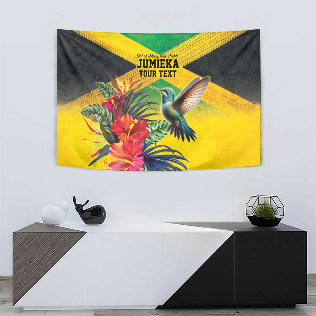 Personalized Jamaica Hummingbird Tapestry Tropical Flowers Grunge Flag - Wonder Print Shop