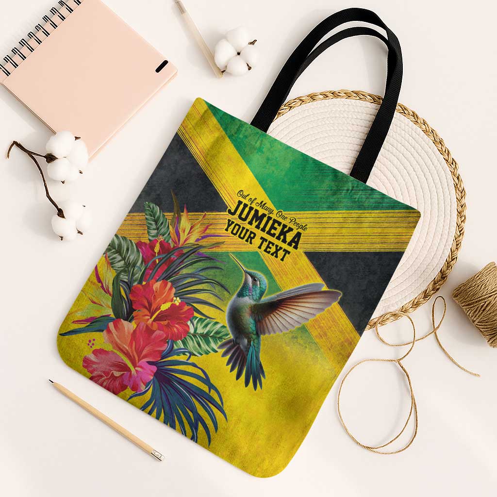 Personalized Jamaica Hummingbird Tote Bag Tropical Flowers Grunge Flag - Wonder Print Shop