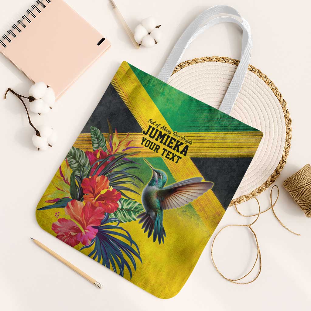 Personalized Jamaica Hummingbird Tote Bag Tropical Flowers Grunge Flag - Wonder Print Shop