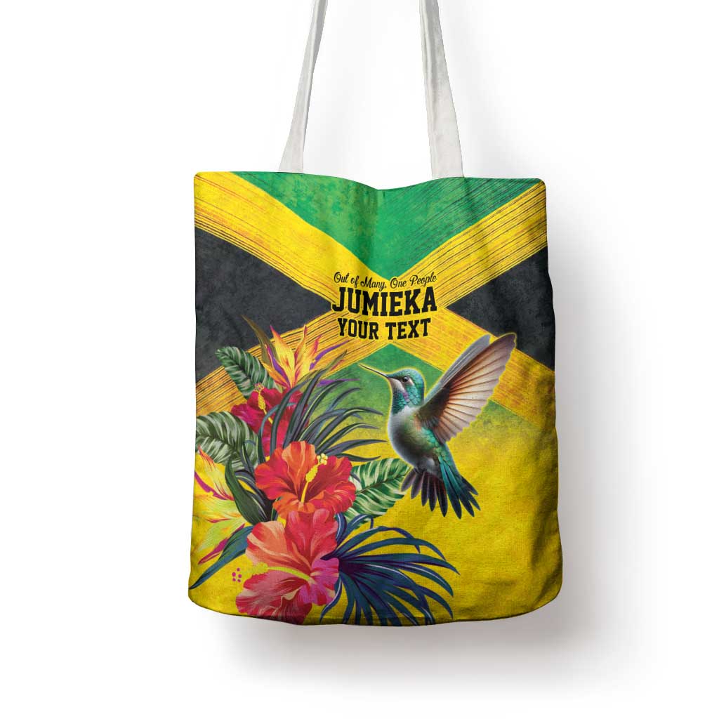 Personalized Jamaica Hummingbird Tote Bag Tropical Flowers Grunge Flag - Wonder Print Shop