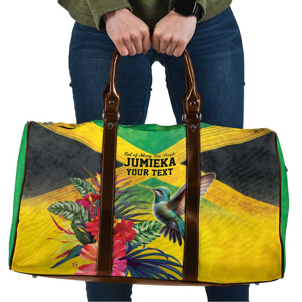 Personalized Jamaica Hummingbird Travel Bag Tropical Flowers Grunge Flag - Wonder Print Shop