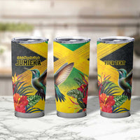 Personalized Jamaica Hummingbird Tumbler Cup Tropical Flowers Grunge Flag - Wonder Print Shop