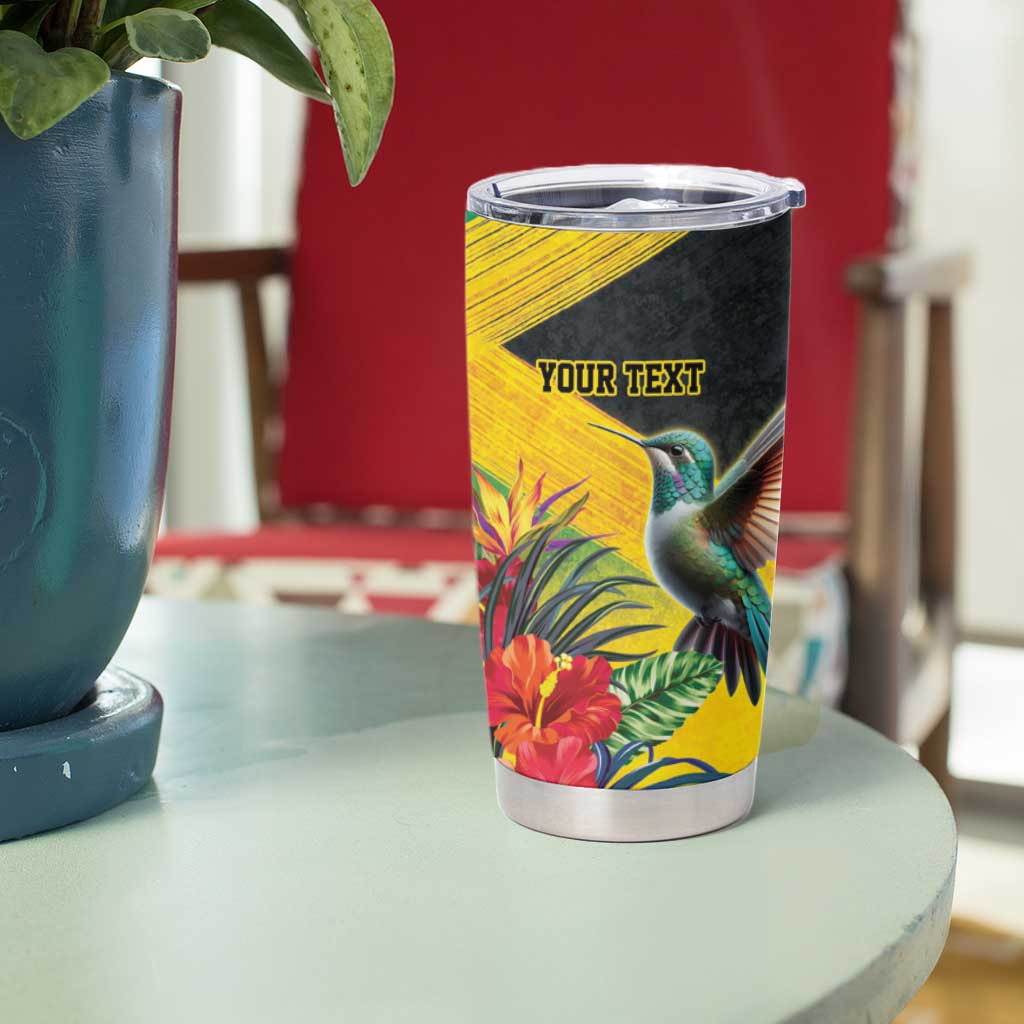 Personalized Jamaica Hummingbird Tumbler Cup Tropical Flowers Grunge Flag - Wonder Print Shop