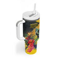 Personalized Jamaica Hummingbird Tumbler With Handle Tropical Flowers Grunge Flag - Wonder Print Shop