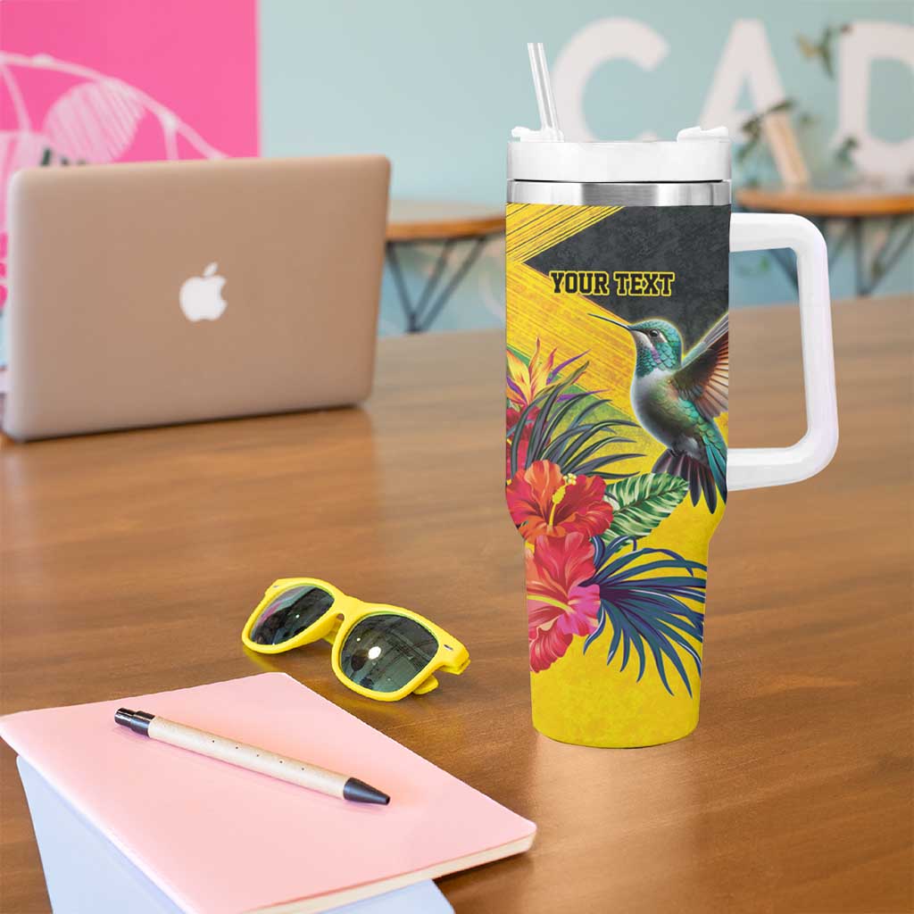 Personalized Jamaica Hummingbird Tumbler With Handle Tropical Flowers Grunge Flag - Wonder Print Shop