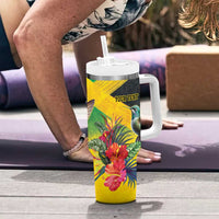 Personalized Jamaica Hummingbird Tumbler With Handle Tropical Flowers Grunge Flag - Wonder Print Shop