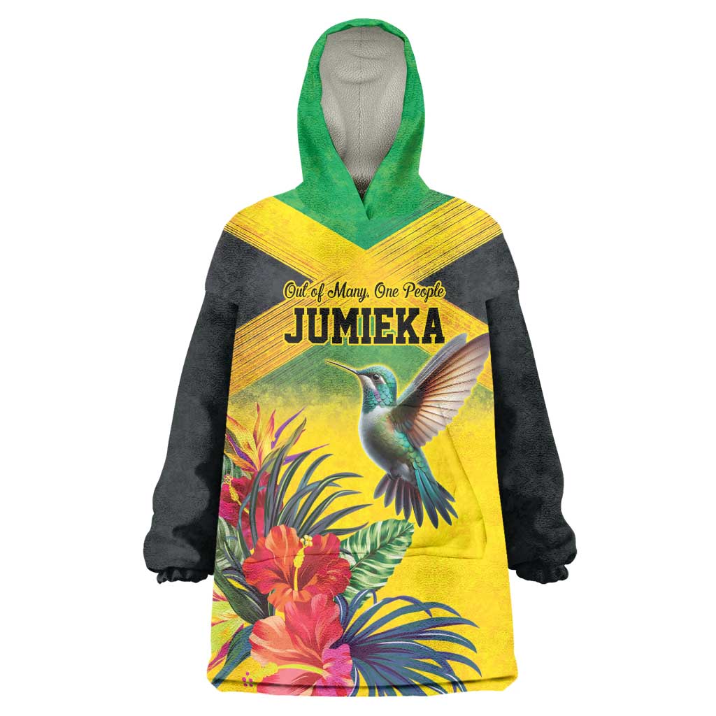 Personalized Jamaica Hummingbird Wearable Blanket Hoodie Tropical Flowers Grunge Flag - Wonder Print Shop