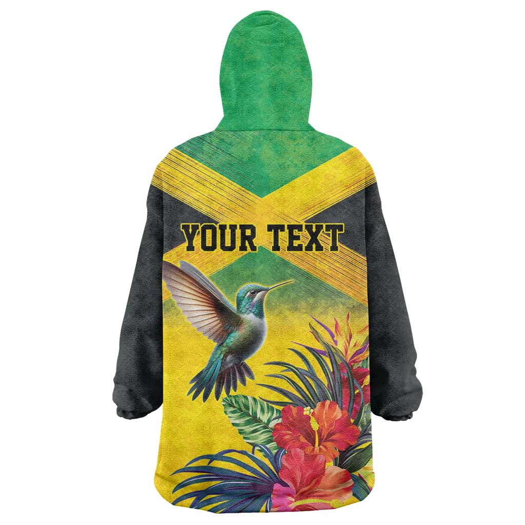 Personalized Jamaica Hummingbird Wearable Blanket Hoodie Tropical Flowers Grunge Flag - Wonder Print Shop