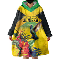 Personalized Jamaica Hummingbird Wearable Blanket Hoodie Tropical Flowers Grunge Flag - Wonder Print Shop