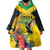 Personalized Jamaica Hummingbird Wearable Blanket Hoodie Tropical Flowers Grunge Flag - Wonder Print Shop