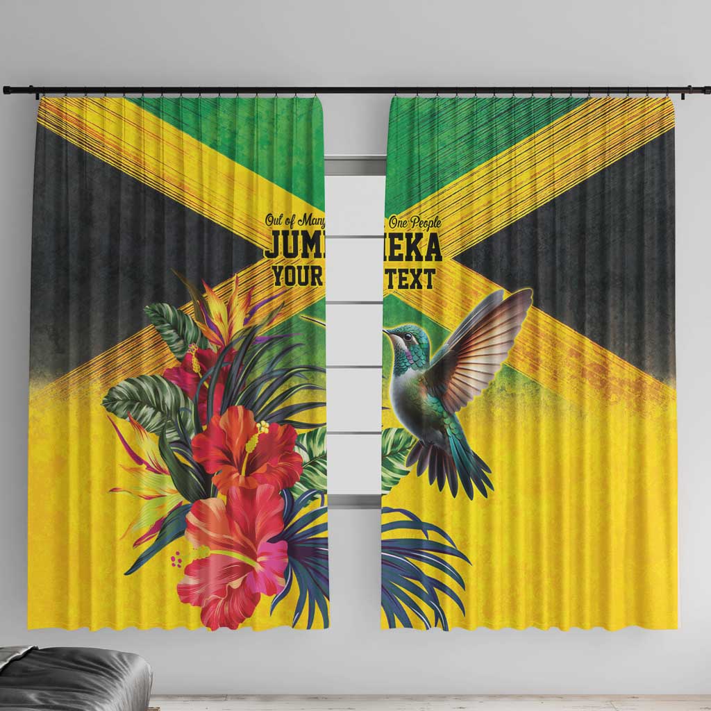 Personalized Jamaica Hummingbird Window Curtain Tropical Flowers Grunge Flag - Wonder Print Shop