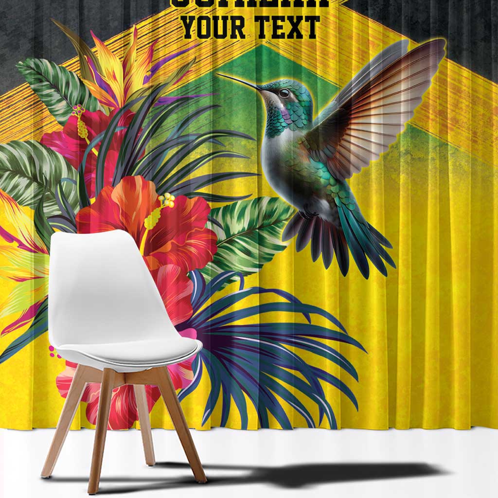 Personalized Jamaica Hummingbird Window Curtain Tropical Flowers Grunge Flag - Wonder Print Shop