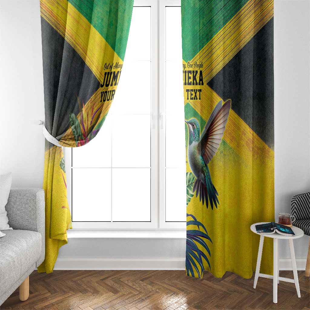 Personalized Jamaica Hummingbird Window Curtain Tropical Flowers Grunge Flag - Wonder Print Shop