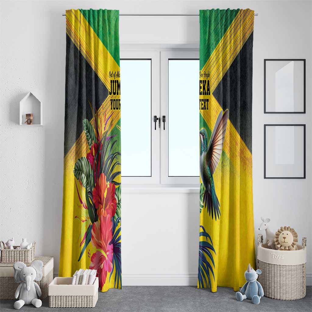 Personalized Jamaica Hummingbird Window Curtain Tropical Flowers Grunge Flag - Wonder Print Shop