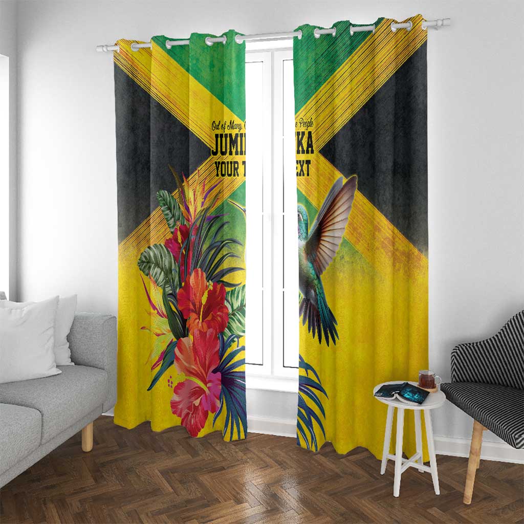 Personalized Jamaica Hummingbird Window Curtain Tropical Flowers Grunge Flag - Wonder Print Shop
