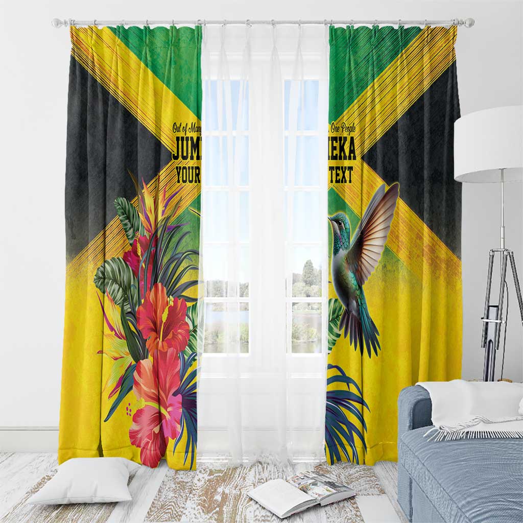 Personalized Jamaica Hummingbird Window Curtain Tropical Flowers Grunge Flag - Wonder Print Shop