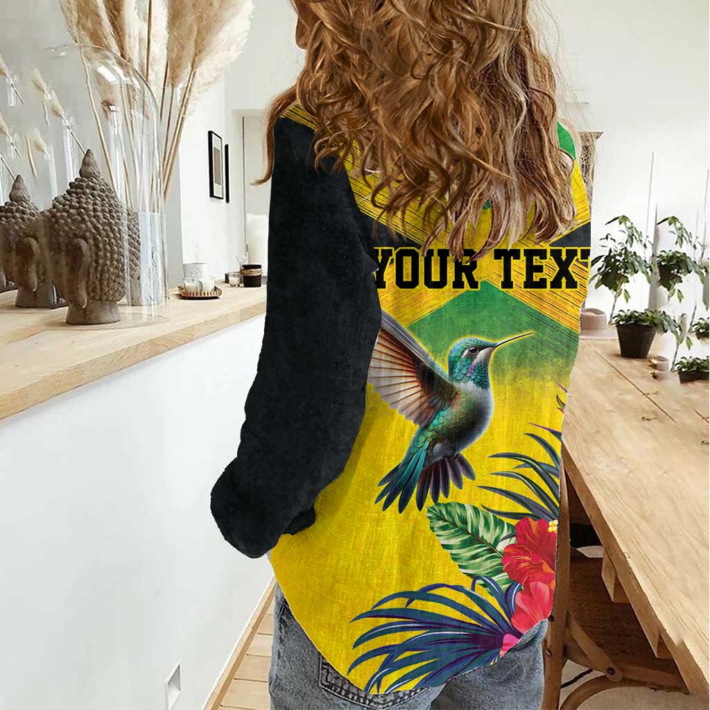 Personalized Jamaica Hummingbird Women Casual Shirt Tropical Flowers Grunge Flag - Wonder Print Shop
