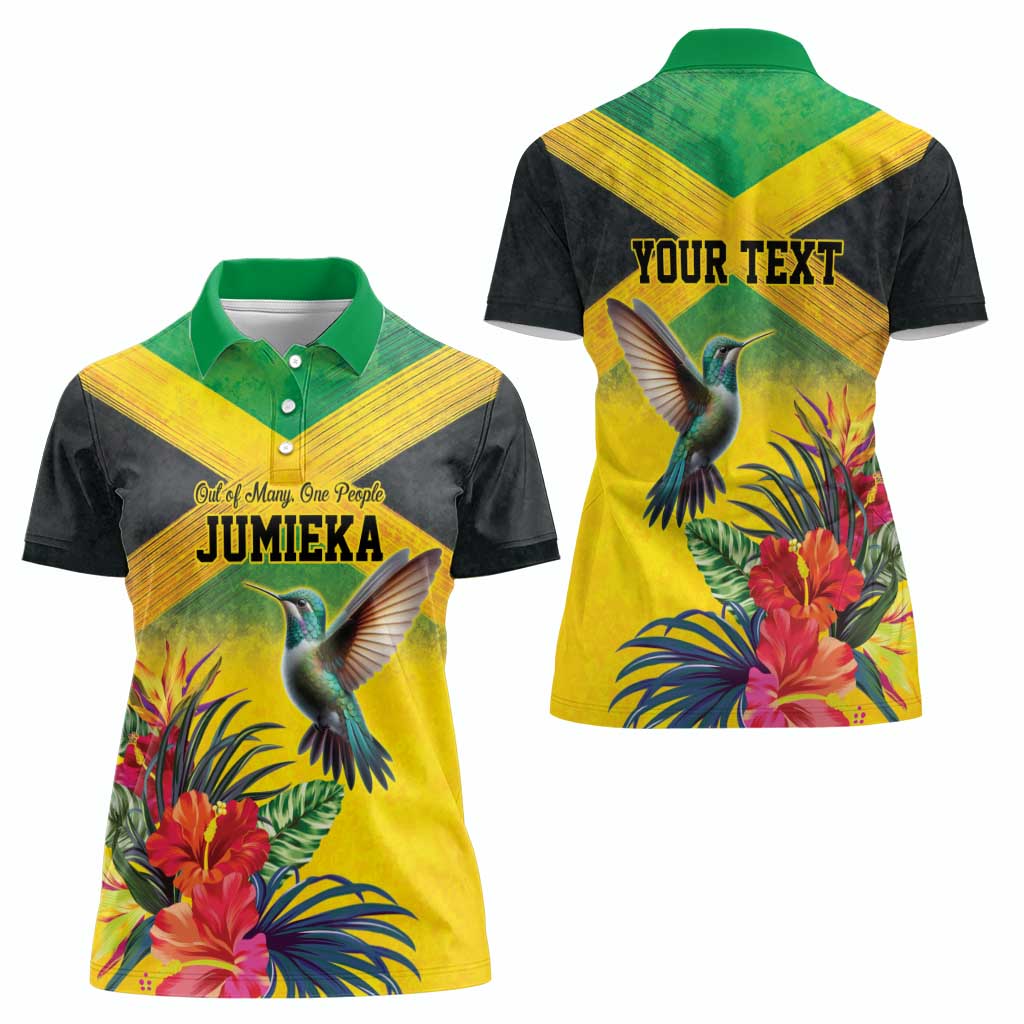 Personalized Jamaica Hummingbird Women Polo Shirt Tropical Flowers Grunge Flag - Wonder Print Shop