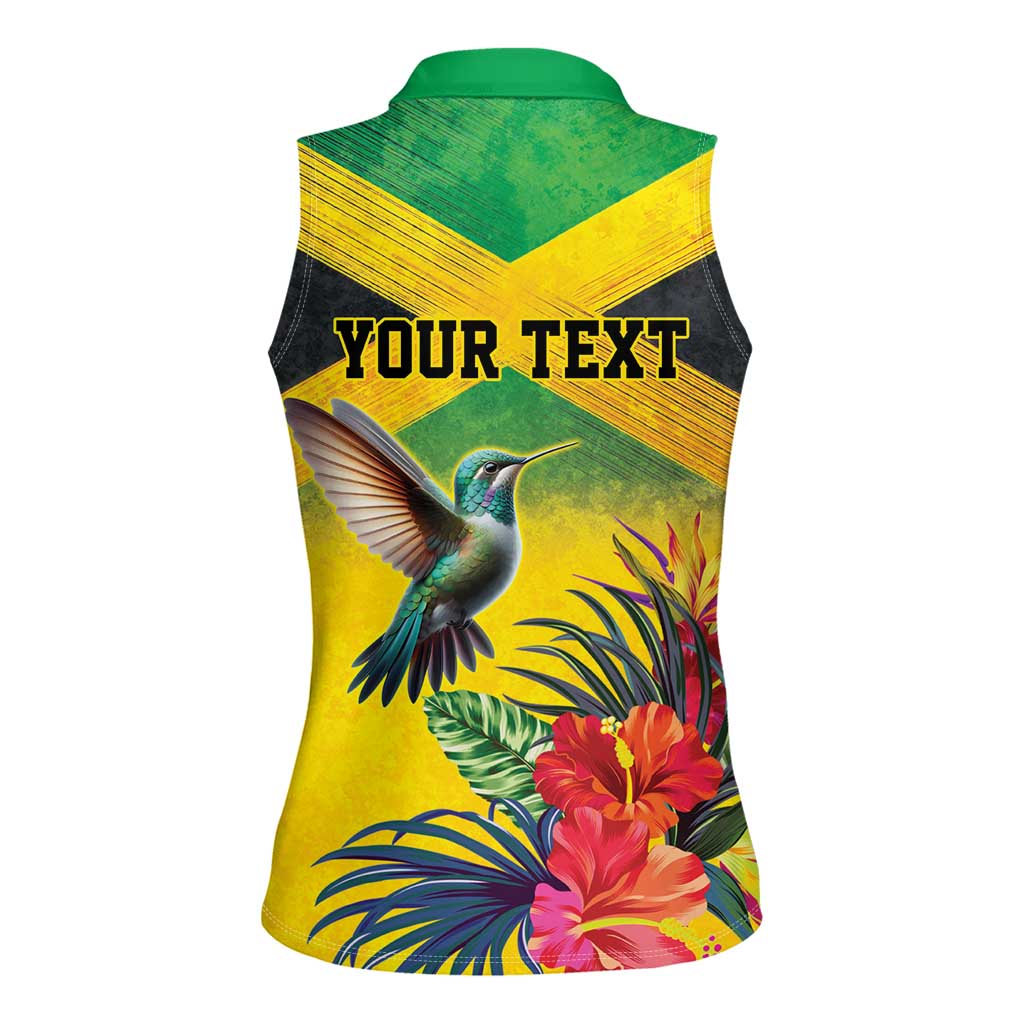 Personalized Jamaica Hummingbird Women Sleeveless Polo Shirt Tropical Flowers Grunge Flag - Wonder Print Shop