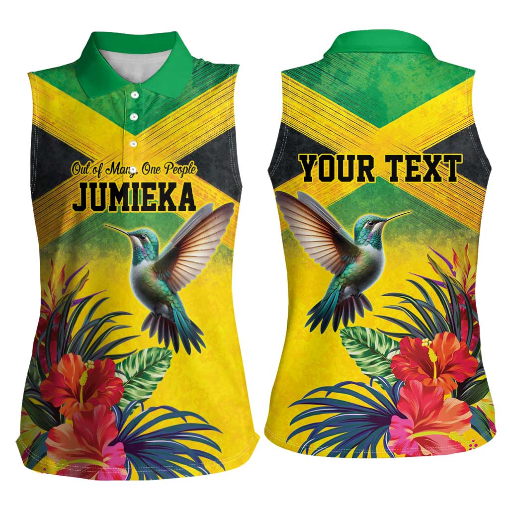 Personalized Jamaica Hummingbird Women Sleeveless Polo Shirt Tropical Flowers Grunge Flag - Wonder Print Shop